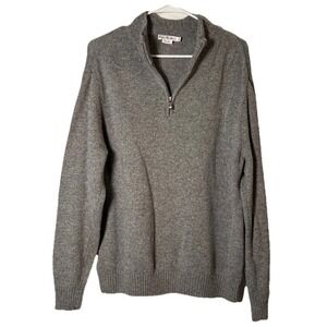 Enzo Mantovani Mens Large 100% Wool Quarter Zip Sweater Gray Pullover‎ Mock Neck